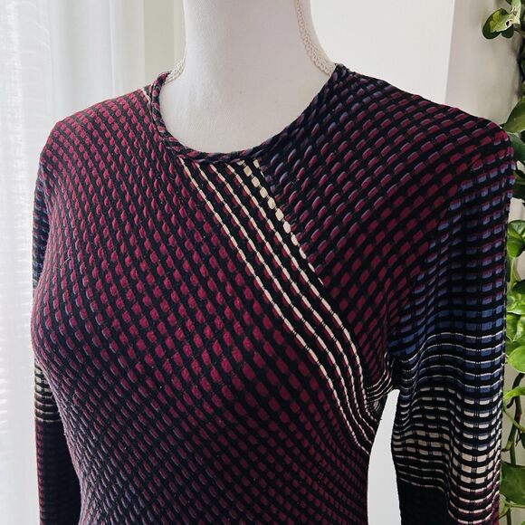 ELIO Elegant Burgundy & Navy Geometric Long Comfy Maxi Dress. Size 4. Euc. - Picture 7 of 10